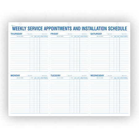Asp WeeklyServiceAppointments & InstallationSchedule 22"X17"(Form#9927) Pk 161